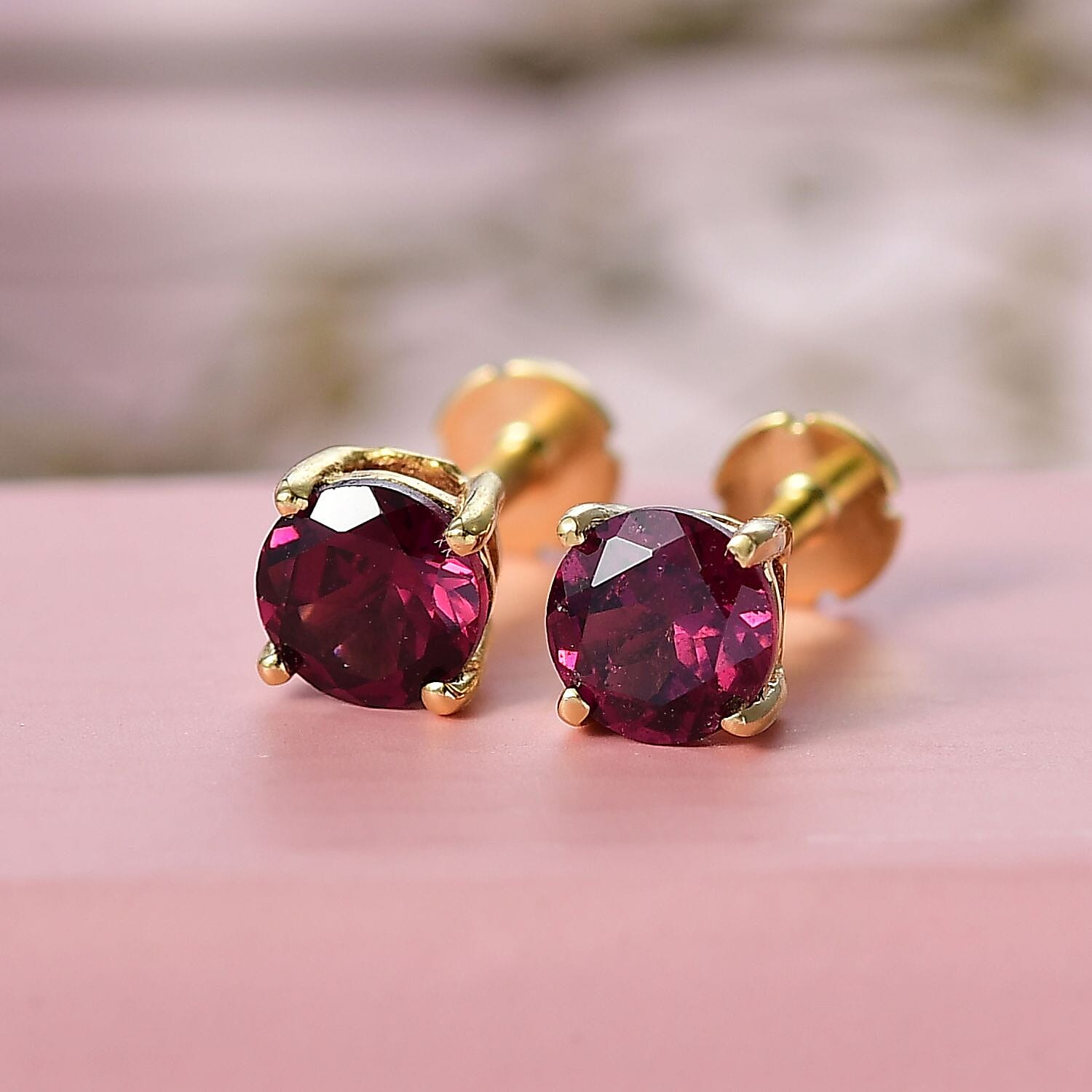 Rhodolite Garnet Earring with Screw Back in 18K Vermeil Yellow Gold Plated Sterling Silver 1.27 Ct.